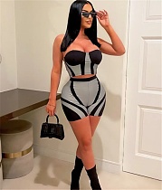 Strapless Bodycon Crop Tops Biker Shorts Two Piece Set OYF-8317