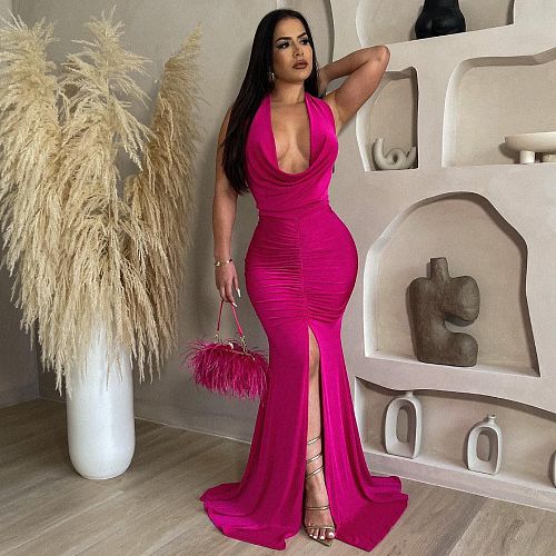 Low Cut Halter Backless Bodycon Evening Dresses SHA-80002