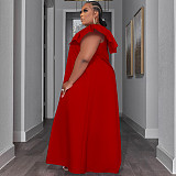 Solid V Neck Ruffle Sleeveless Plus Size Dresses TE-4611