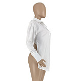 Long Sleeve Open Back Lace Up Shirt Tops GLS-10121