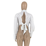 Long Sleeve Open Back Lace Up Shirt Tops GLS-10121