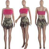 Camo Tassel Fringe High Waist Streetwear Shorts JZH-8127