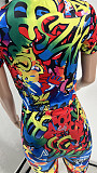 Graffiti Printing Short Sleeve T Shirt Biker Shorts Tracksuit WSY-5961
