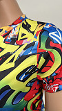 Graffiti Printing Short Sleeve T Shirt Biker Shorts Tracksuit WSY-5961