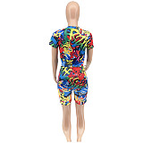 Graffiti Printing Short Sleeve T Shirt Biker Shorts Tracksuit WSY-5961