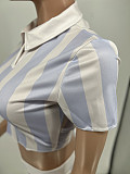Striped Open Back Lace Up Crop Tops 2 Piece Short Sets WSY-5962