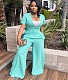 Deep V Neck Short Sleeve with Belt Wide Leg Jumpsuit YIM-325
