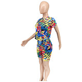 Graffiti Printing Short Sleeve T Shirt Biker Shorts Tracksuit WSY-5961