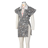 Streetwear Button Up Sleeveless Tops Mini Skirts 2 Piece Set ZS-0583