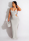 Knitting Cut Out Halter Backless High Slit Beach Dress ZS-0254