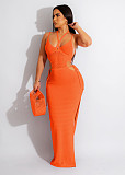 Knitting Cut Out Halter Backless High Slit Beach Dress ZS-0254