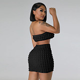 Sexy Strapless Bra Crop Tops Mini Skirt 2 Piece Sets YF-10466