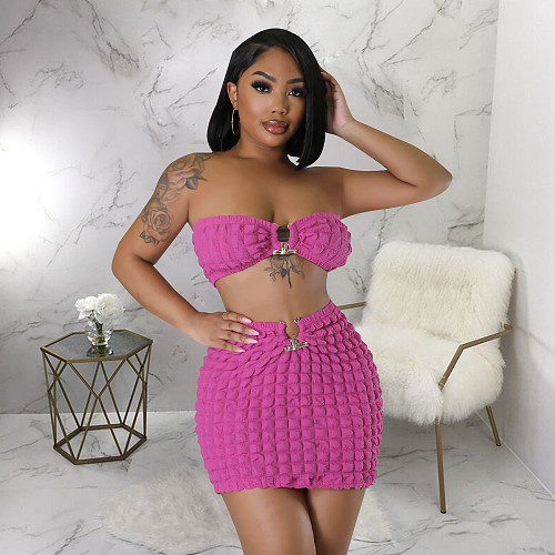 Sexy Strapless Bra Crop Tops Mini Skirt 2 Piece Sets YF-10466