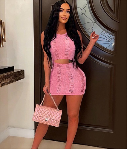 Sexy Cut Out Holes See Through Sleeveless Dresses MDF-5364