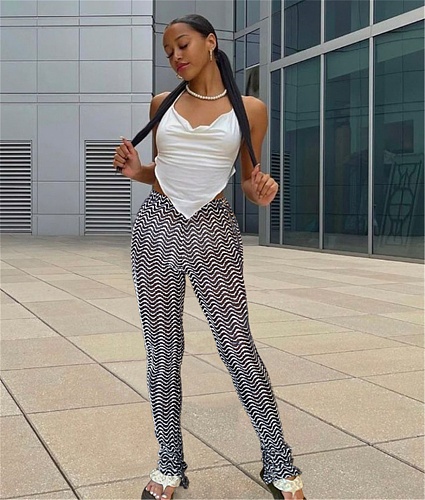 Wave Striped High Waist Push Up Skinny Flare Pants ASL-6662