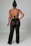 Mesh See Through Halter Backless Crop Top Pants Set OSM-4389