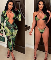 Sexy Beach Cover Up Long Shirts 3 Piece Bikini Sets BN-9418