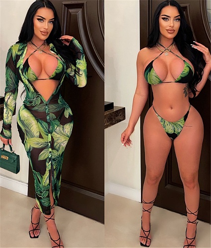 Sexy Beach Cover Up Long Shirts 3 Piece Bikini Sets BN-9418