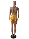 Beachwear Halter Backless Tassel Crop Tops Short Sets CN-0212