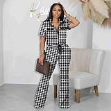 Zipper Short Sleeve Jacket Flare Pants Outfits HMS-5567