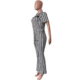 Zipper Short Sleeve Jacket Flare Pants Outfits HMS-5567