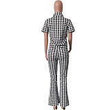 Zipper Short Sleeve Jacket Flare Pants Outfits HMS-5567
