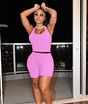 Sportswear Solid Color Sleeveless Tops Biker Shorts Set SHA-86244