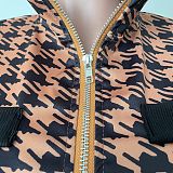 Zipper Short Sleeve Jacket Flare Pants Outfits HMS-5567