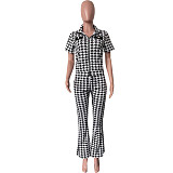 Zipper Short Sleeve Jacket Flare Pants Outfits HMS-5567