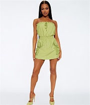Summer Solid Color Strapless with Pockets Rompers WDS-230433