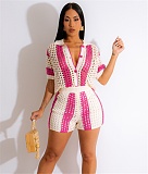 Hollow Out See-through Lapel Knitted Shorts Suit ZS-0261