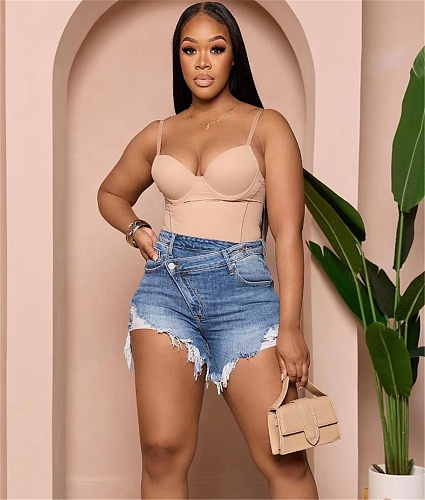 Summer Low Waist Ripped Tassel Stretch Jean Shorts MEM-88484