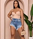 Summer Low Waist Ripped Tassel Stretch Jean Shorts MEM-88484