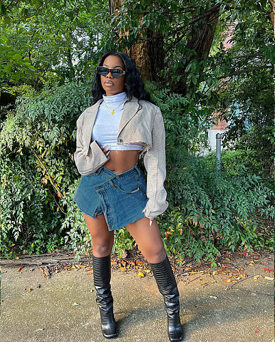 Chic Streetwear High Waist Single-breasted Denim Skirt MEM-88481