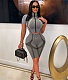 Striped Zipper Short Sleeve Tops Jogger Shorts Suit NM-8810