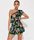 Floral Print One Shoulder Ruffle Lace Up Summer Rompers YD-8715
