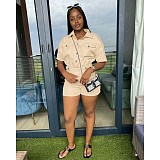 Cargo Style Short Sleeve Button Down Rompers DD-88202