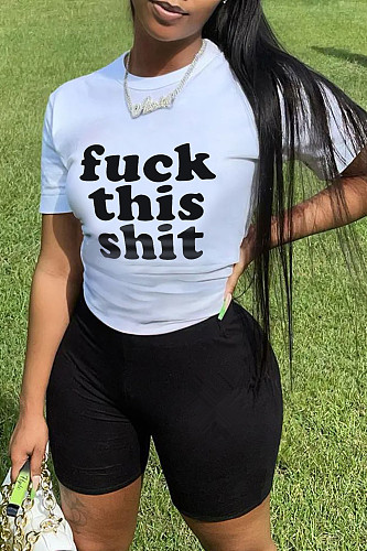 Letter Print Short Sleeve Plus Size T-shirt Tops DN-8008F12