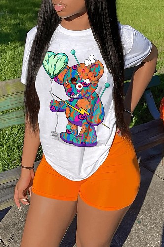 Cartoon Print Short Sleeve T Shirts Biker Shorts Suit DN-8008X9