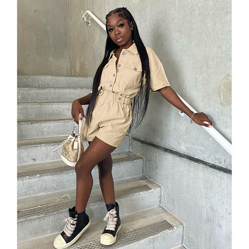 Cargo Style Short Sleeve Button Down Rompers DD-88202