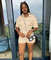 Cargo Style Short Sleeve Button Down Rompers DD-88202