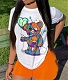 Cartoon Print Short Sleeve T Shirts Biker Shorts Suit DN-8008X9