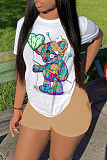 Cartoon Print Short Sleeve T Shirts Biker Shorts Suit DN-8008X9