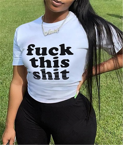 Letter Print Short Sleeve Plus Size T-shirt Tops DN-8008F12