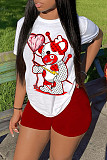 Cartoon Print Short Sleeve T Shirts Biker Shorts Suit DN-8008X9