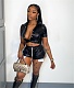 PU Leather Button Up Crop Tops Shorts Summer Outfits NM-8806