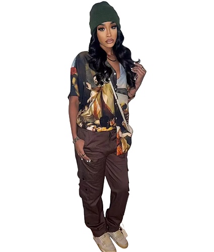 Oil Painting Printed Short Sleeve Retro Shirt Tops MEY-20999