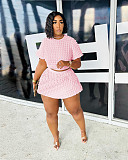 Solid Short Sleeve Crop Tops Mini Skirt Two Piece Sets JH-332