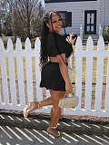 Solid Short Sleeve Crop Tops Mini Skirt Two Piece Sets JH-332