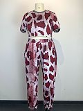 Snake Skin Print Short Sleeve T Shirt Pants Two Piece Set WDS-220213